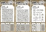 Tim Holtz - Nine Mini Layering Stencils - Herringbone, Countdown, Blocks, Scribbles, Burlap, Argyle, Arrows, Traveler and Treads - aka sets 13, 14 & 15