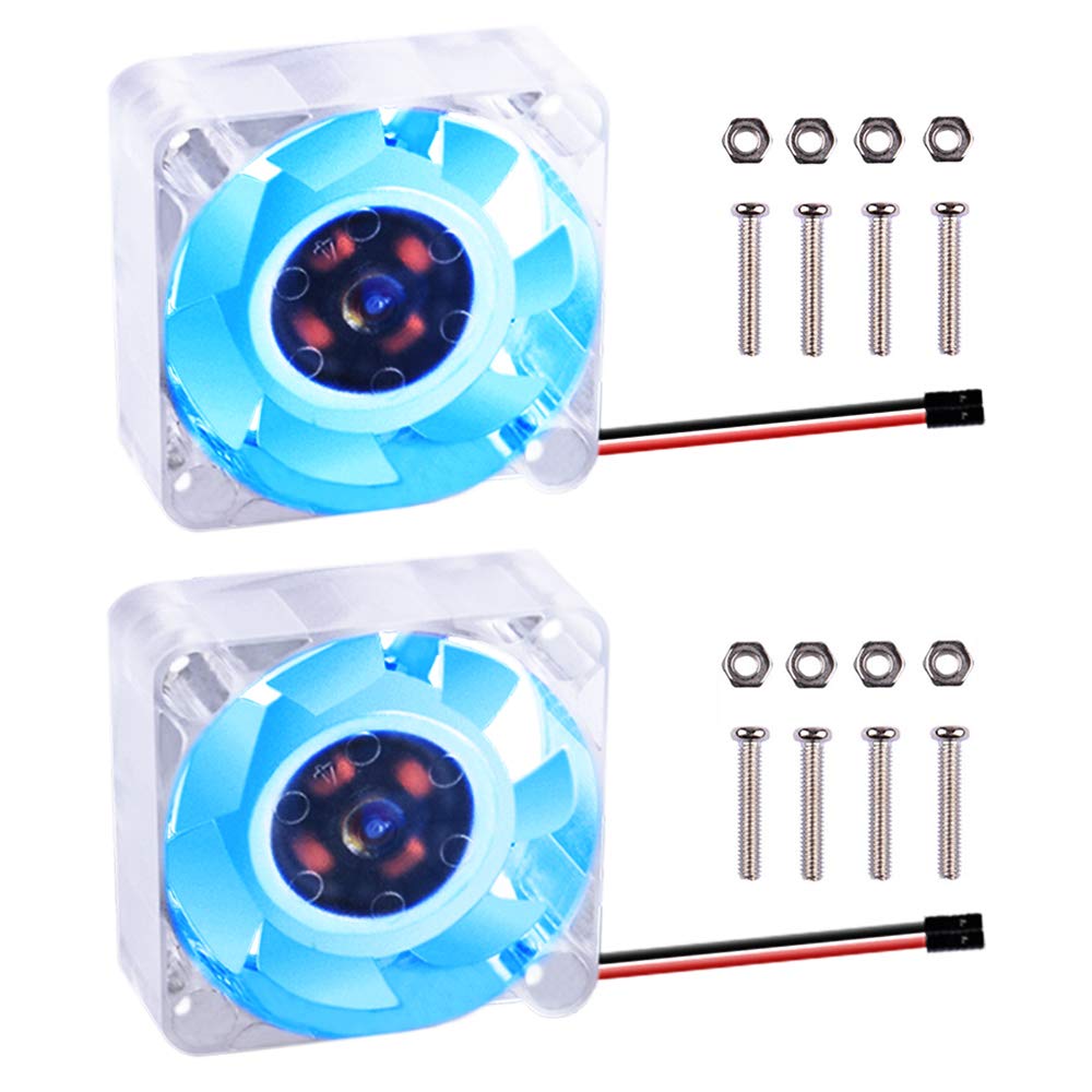 GeeekPi 2PCS Raspberry Pi 4 Fan DC 5V Brushless CPU Cooling Fan 40x40x10mm, for Raspberry Pi 4 Model B,3B+,Raspberry Pi 3/2 Model B (Blue)