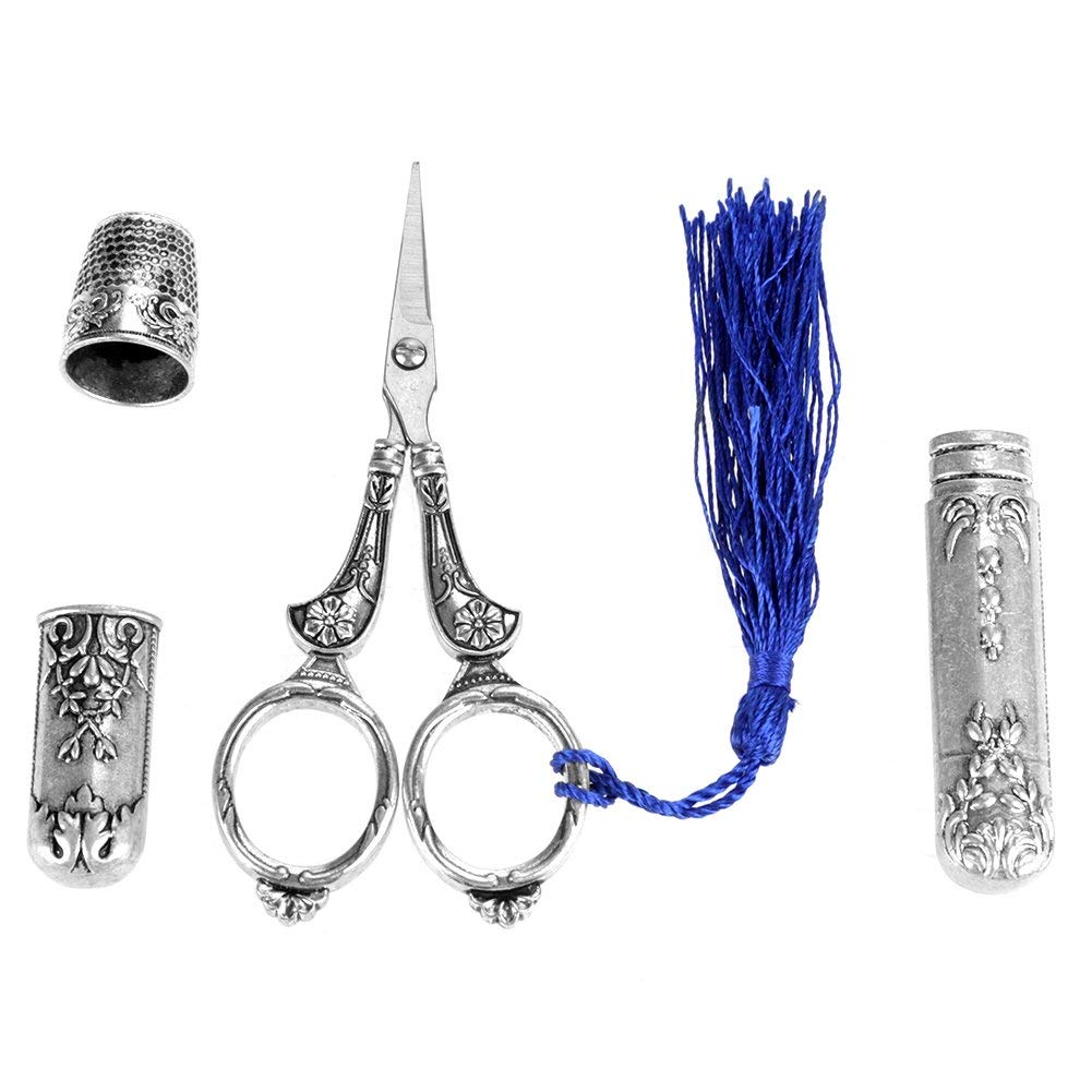 Vintage Sewing Scissors Set, Stainless Steel Embroidery Scissors with Thimble Needle Case for Fabric Cross Stitch Crafting Tailors Quilters DIY Enthusiasts, for