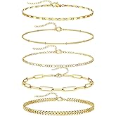 Gold Bracelets for Women - 14K Dainty Bracelets Set for Women, Gold Jewelry Sets for Women Trendy, Stackable Cuban Link Paperclip Chain Bracelet Pack Fashion Accessories Gifts for Mom
