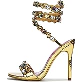 LISHAN Women's Diamante Rhinestones Studded Stilettos Ankle Wrap High Heels