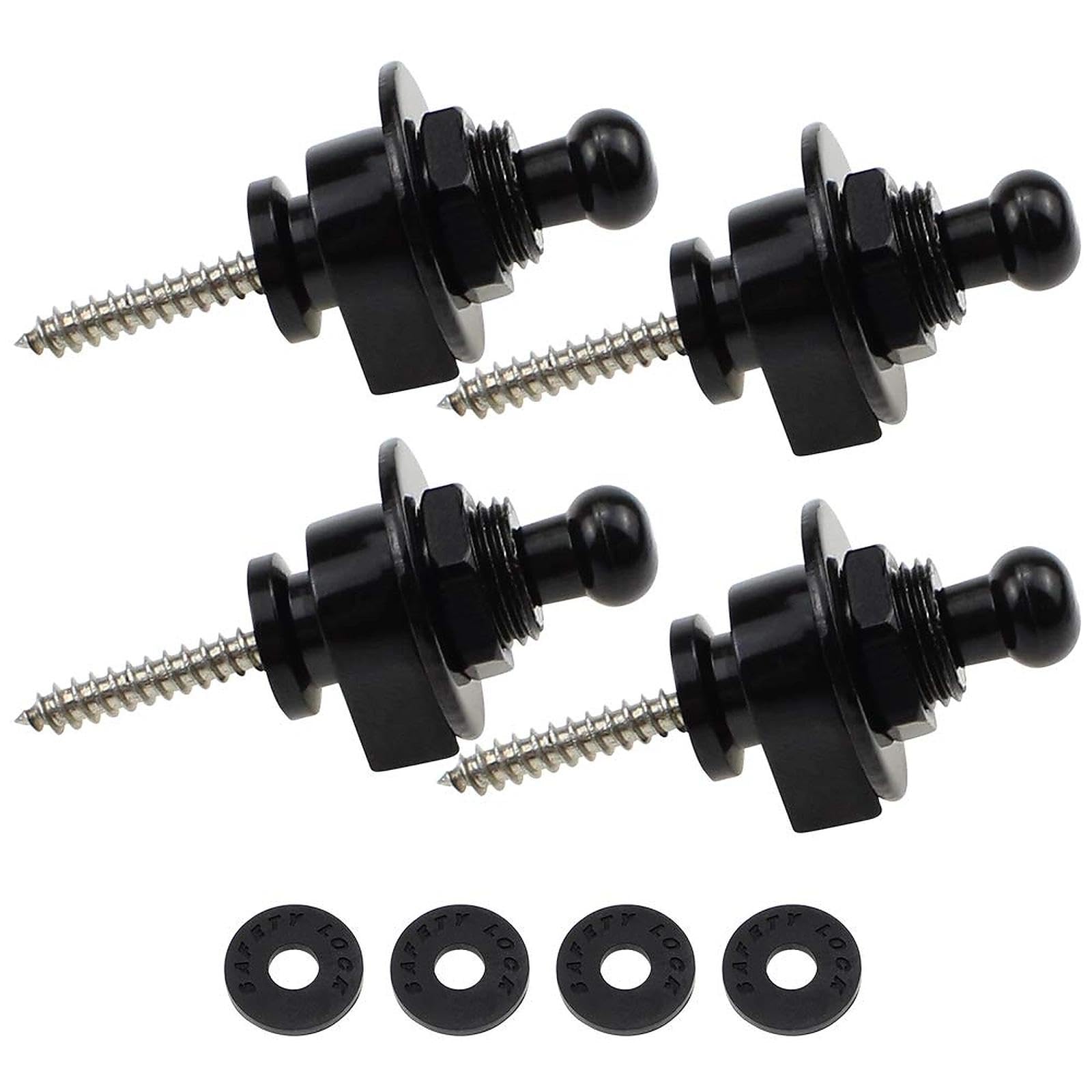 UBERMing Guitar Strap Lock Set 4Pcs Guitar Strap Locks and Buttons Quick Release Security Straplocks System with 4 Guitar Screw Washer for Electric Acoustic Guitar Replacement (Black)