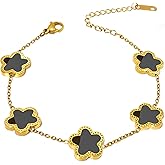 Aimétte Monette 18K Gold Plated Bracelets for Women Non Tarnish, Golden/Red/White/Black Four Leaf Clover Bracelet Charm Bracelets for Women Trendy Valentines Day Gifts for Her