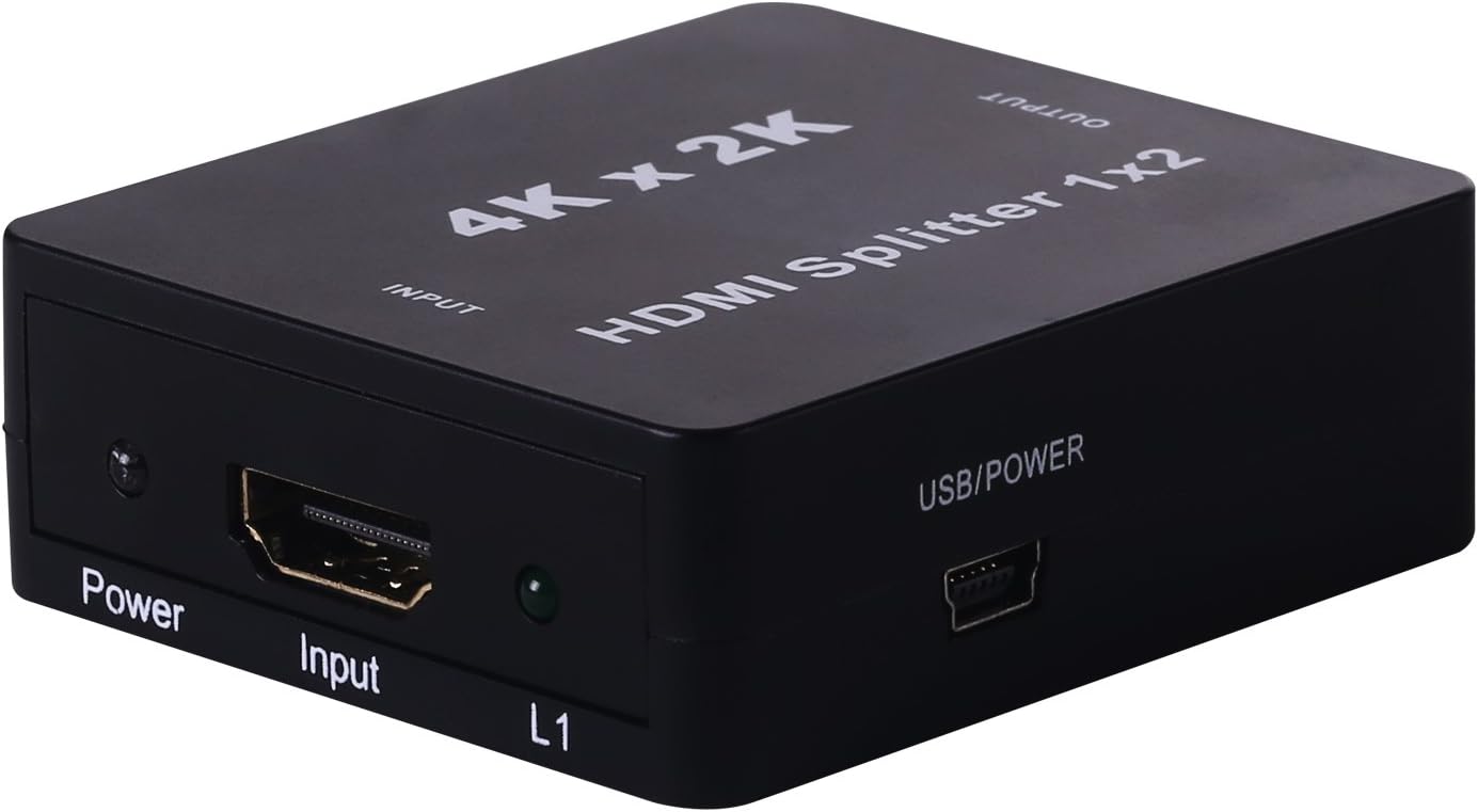 ABTW HDMI Splitter 1 x 2, 1 in 2 out Output HDMI Amplifier Switcher Box Hub Support 4K2K 3D Full HD 2160P 1080P (One Input To Two Outputs)