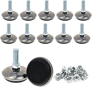 LICTOP Stainless Steel Plastic Adjustable Leg Leveling Glides for Furniture (M8 Thread,36mmDia.40mm Hight) w T-Nuts 12pcs