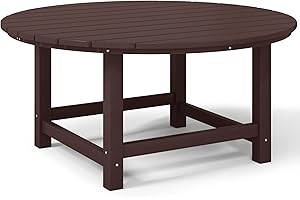 Costaelm Patio Conversation Table, Tatio Accent HDPE Outdoor Weather Resistant, Round Outdoor Porch Balcony Patio Drink Table for Outside, Pool, Backyard, Dark Brown