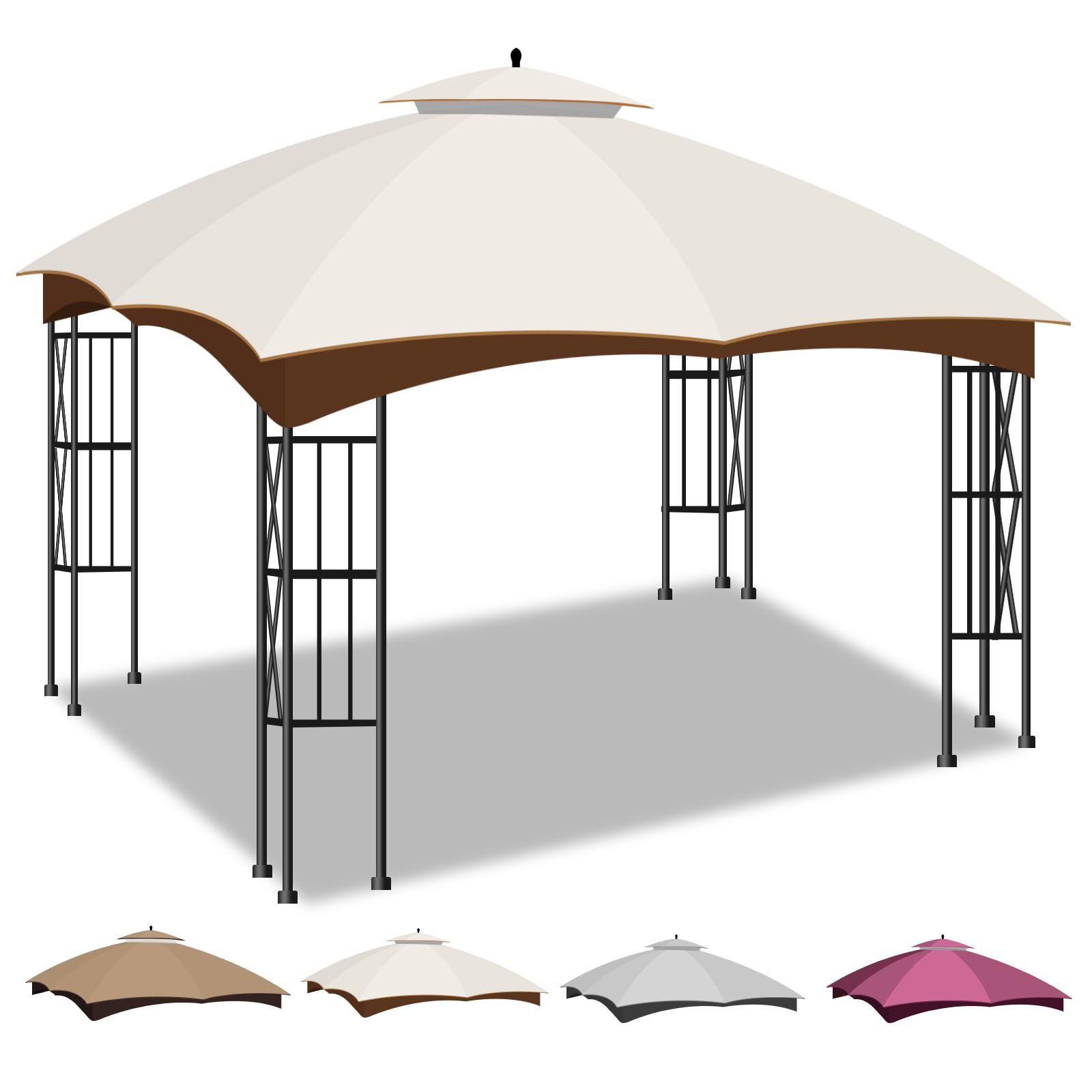 Photo 1 of 10x12 Canopy Replacement Top, Double Tiered Gazebo Cover with Air Vent Heavy Duty, Waterproof Gazebo Roof with Upgraded 300D Polyester for Outdoor Patio Garden Canopy, Beige