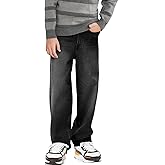 Haloumoning Boys Casual Baggy Denim Pants Kids Elastic Waist Wide Leg Jeans with Pockets 5-14 Years