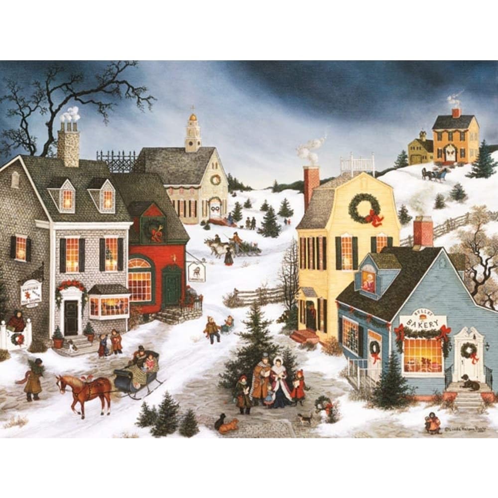 Lang Caroling in the Village Christmas Cards Artwork by Linda Nelson Stocks, 18 Cards, 19 Envelopes, 13.7 x 17.5 cm