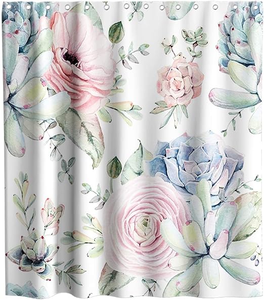 Amazon Com Kntiline Cactus Flowers Shower Curtain Tropical Plant Succulent Cacti Floral Theme Fabric Kids Bathroom Decor Sets With Hooks Waterproof Washable 72 X 72 Inches Pink Green And Blue Kitchen Dining