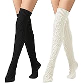 Leoparts Cable Knit Thigh High Socks for Women Over the Knee Boot Socks Extra Long Leg Warmer Winter Stockings