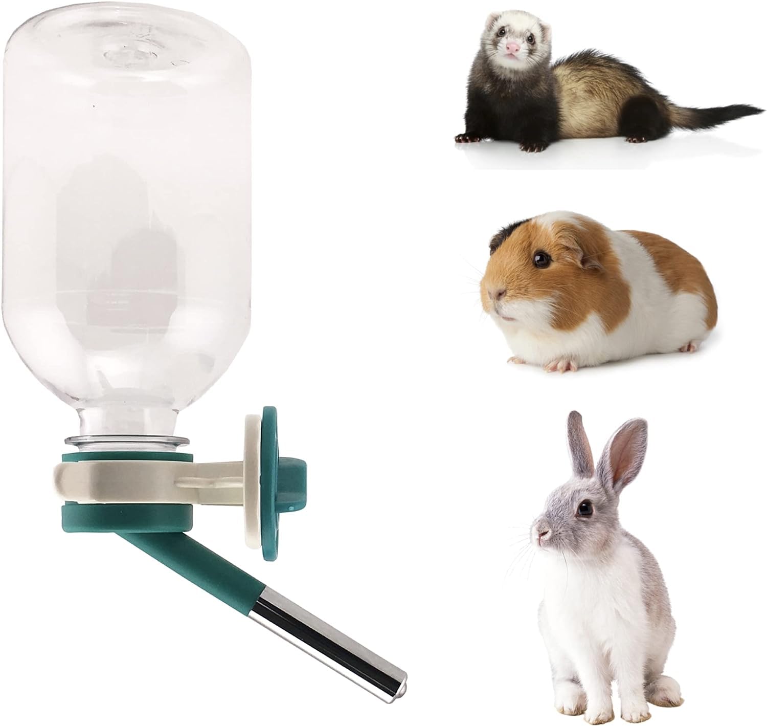 Choco Nose Patented No-Drip Water Bottle/Feeder for Guinea Pigs/Hamsters/Bunnies/Ferrets/Other Small Pets, Critters and Animals -For Cages, Crates or Wall Mount. 300ML. Nozzle 10mm, Green (C128)