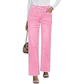 GRAPENT Straight Leg Jeans for Women High Waisted Stretchy Frayed Raw Hem Loose Denim Pants Casual Baggy Jean Trousers