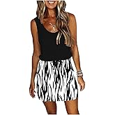 ETCYY NEW Womens Summer Striped Dresses Casual Sleeveless T Shirt Dress Drawstring Waist Sundress with Pockets