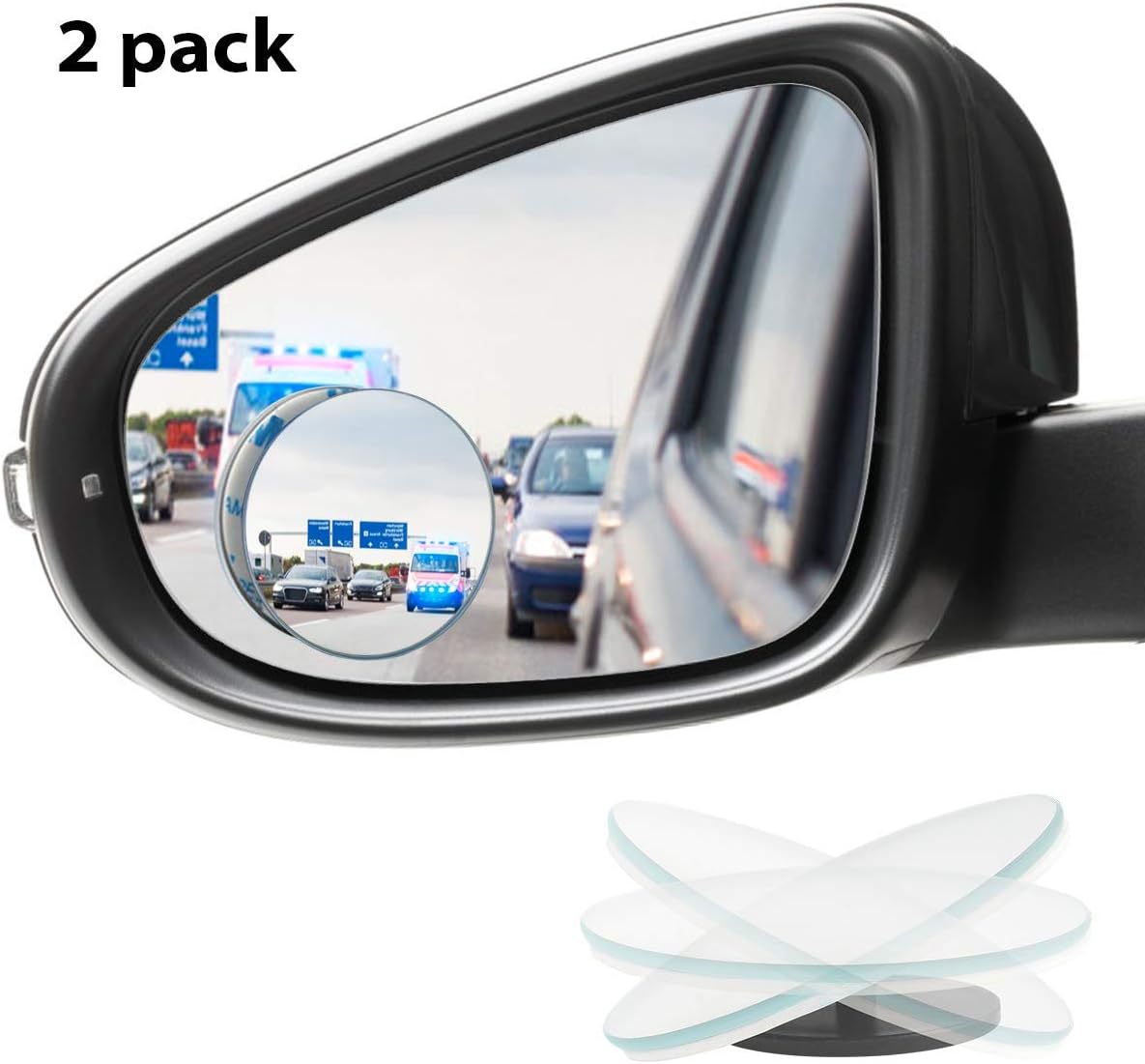 KMMIN Blind Spot Mirror, Round Convex Car Mirror Blind Spot for Universal Vehicles HD Frameless Blind Spot Mirrors 360° Rotatable for Car Great Rear View (2Pack)