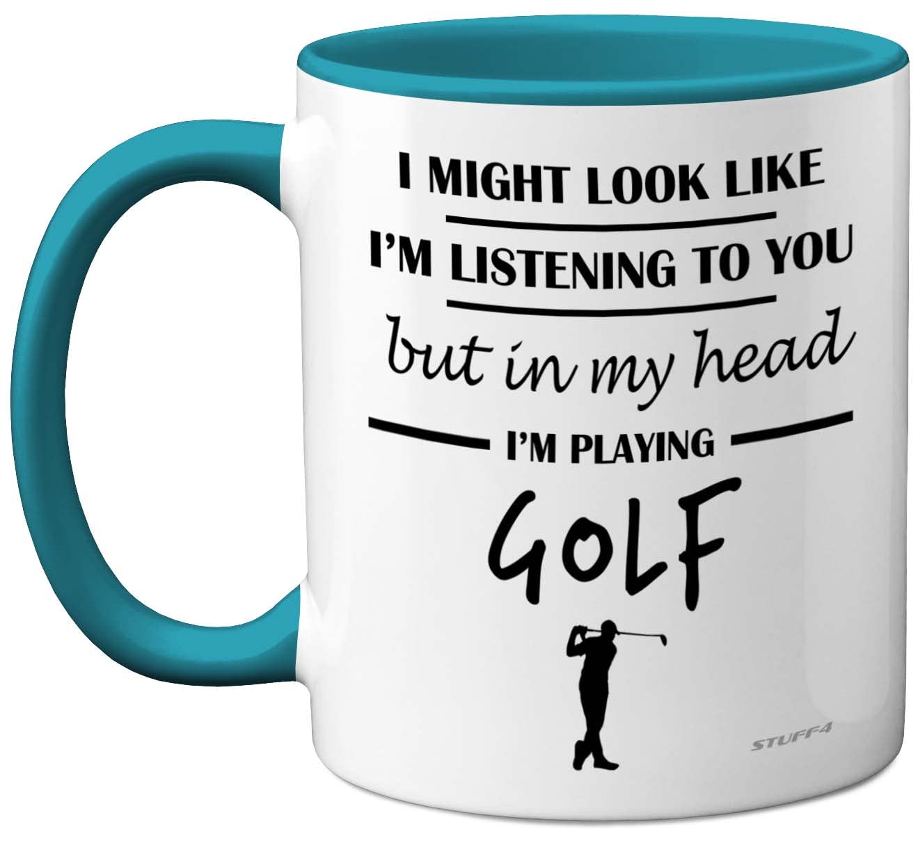 Stuff4 Golf Gifts for Men - in My Head I'm Playing Golf Mug - Funny Presents for Men, Gifts Golfers Presents, Lover Gift Ideas, 11oz Ceramic Light Blue Handle Premium Mugs