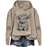 Highland Cow Hoodie Women Cute Funny Graphic Print Sweatshirt Cowgirl Long Sleeve Pullover Tops Shirt