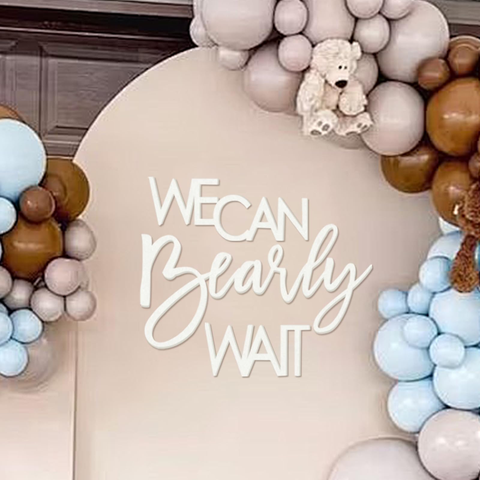 Photo 1 of MASTRON We Can Bearly Wait Sign for Backdrop - Teddy Bear Themed Baby Party Banner Boy Girl Baby Shower Gender Reveal 1st Birthday Felt Letter Wall Decor Photography Background - White