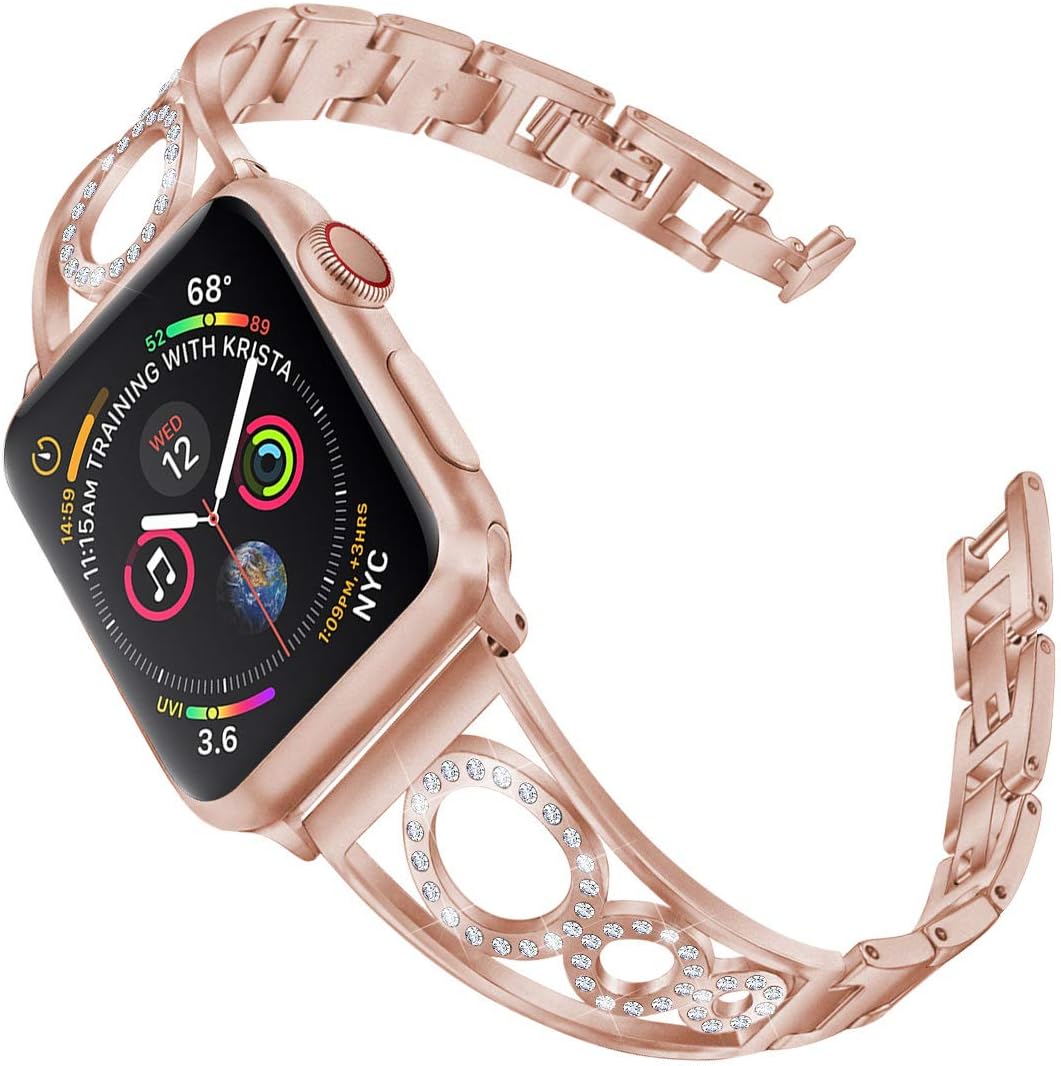 AmzAokay Stainless Steel Band Compatible Apple Watch Bands 38mm 40mm 42mm 44mm Women Iwatch Series 6 SE 5 4 3 2 1 Accessories Jewelry Cuff Bangle Bracelet Metal Wristband Strap