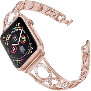 AmzAokay Stainless Steel Band Compatible Apple Watch Bands 38mm 40mm 42mm 44mm Women Iwatch Series 6 SE 5 4 3 2 1 Accessories Jewelry Cuff Bangle Bracelet Metal Wristband Strap