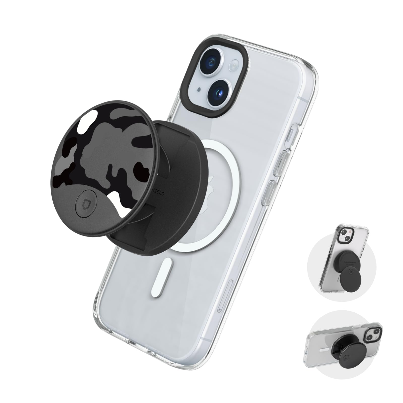 RHINOSHIELD GRIP O Compatible with MagSafe | Phone Grip with Expanding Kickstand for MagSafe Phone Case, Supports Portrait and Landscape Mode, Phone Holder,Smartphone Accessory-Telo Mimetico B&W Camo