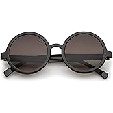 zeroUV Trendy Round Retro Sunglasses for Women, UV400 Vintage Horn Rimmed Neutral-Colored Lens 52mm (Black/Smoke Gradient)