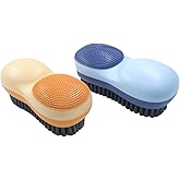 Hitefu 2 Pack Double Sided Laundry Stain Brush with Silicone Surface, Soft Bristle Scrub Brush for Shoes, Clothes, Underwhere & Fabric Cleaning (Blue & Orange)