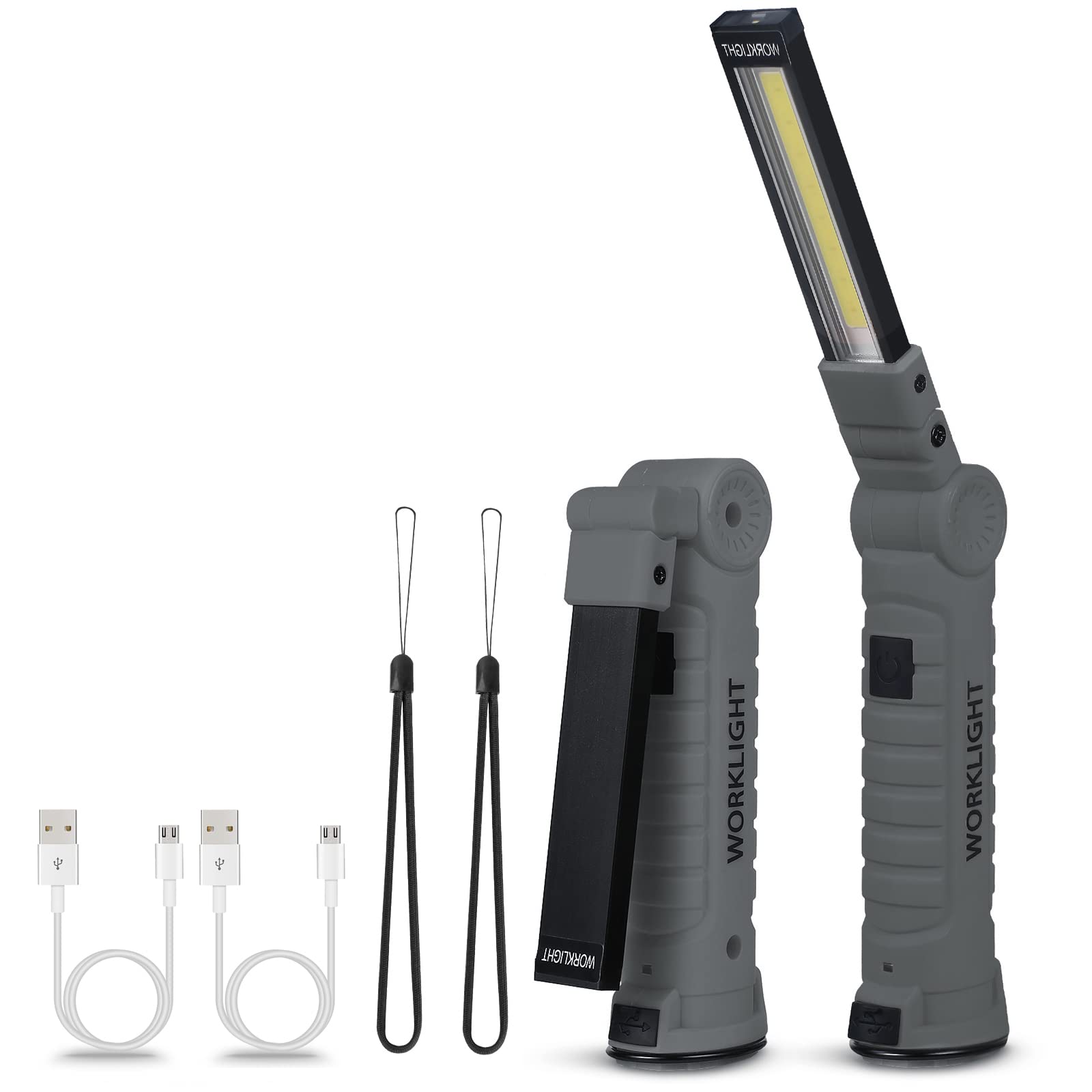 LED USB Rechargeable Torch,Vagocom Super Bright Flashlight COB Work Light,Mechanic Tools Gifts for Him Mens, Portable Inspection Lamps with Magnetic Base for Camping,Car Repair and Emergency (2 Pack)