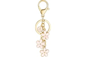 SELOVO Initial Keychain White/Pink/Black Cute Keychain Girl Purse Charms for Handbag Cute Letter Flower Keyring for Backpack