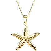 Rnivida Shell and Starfish Pendant Necklace for Women,Stainless Steel Summer Beach Charm Jewelry Gift for Her