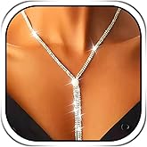 GRAEEN Silver Rhinestone Y Necklace Chain Bling Long Necklaces Jewelry for Women