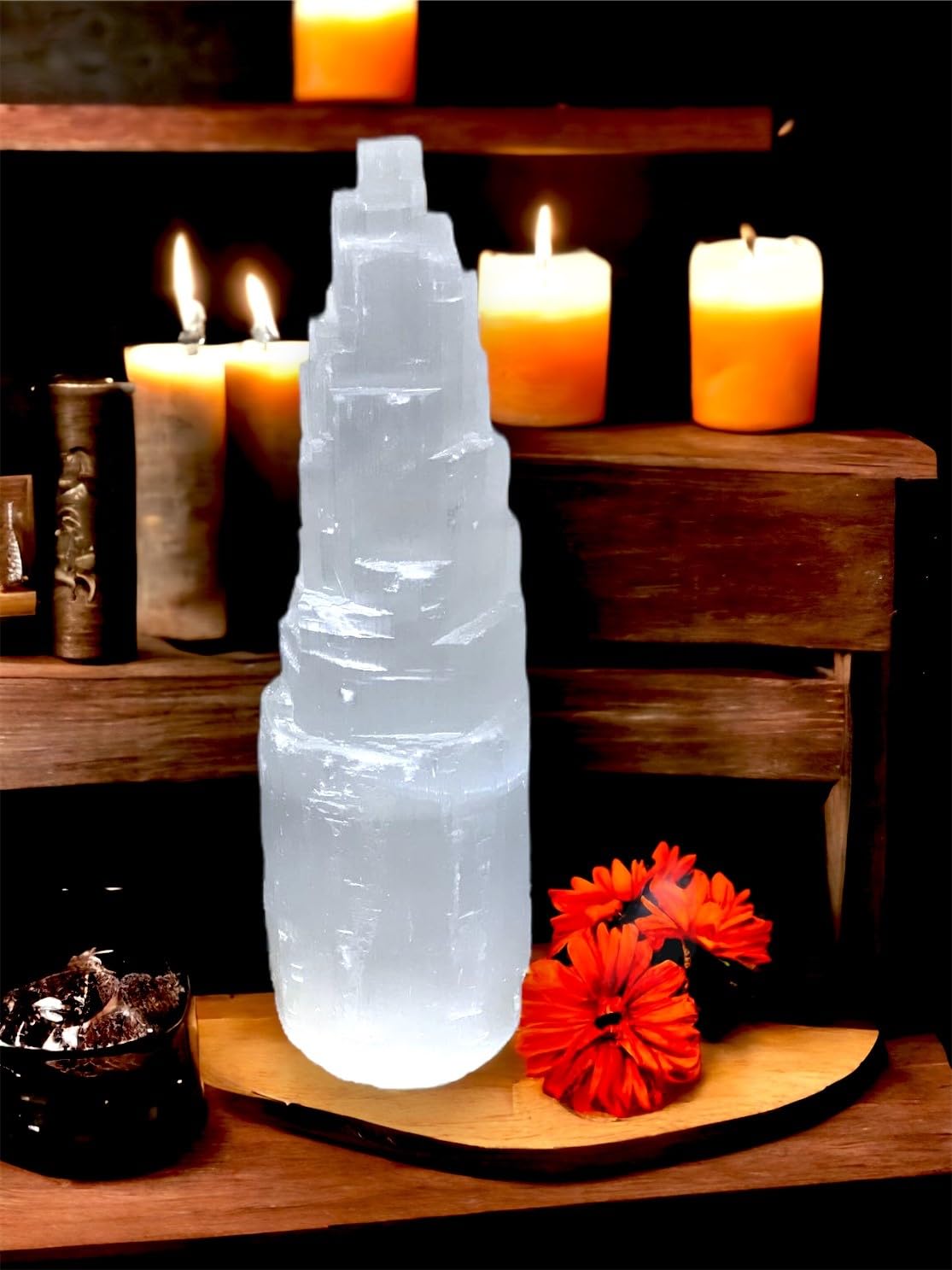 Selenite Mountain Pillars Handmade White Natural Raw Crystal Tower Healing Energy Mineral Meditation Charging Selenite Crystal Table Decorative Pillar Chakra Spiritual Gift Decorative (5-6cm)
