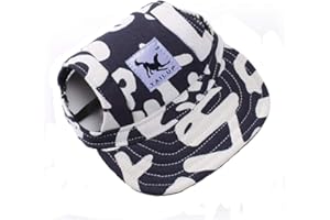 Leconpet Baseball Caps Hats with Neck Strap Adjustable Comfortable Ear Holes for Small Medium and Large Dogs in Outdoor Sun Protection (S, Blue Letters)