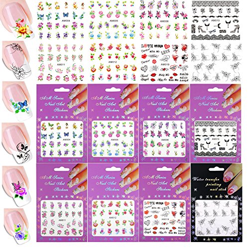 DIY Glitter Nail Rhinestones Decorations Dotting Tool Water Transfer Sticker Decal Nail Line Tape Striping Nails Sanding Buffing File Beauty Accessories Nail Art Set Kit (Style 2)