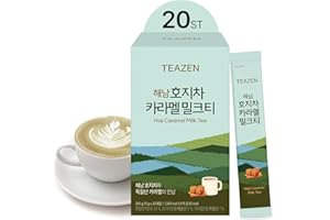 TEAZEN Hojicha Caramel Milk Tea Powder, Roasted Green Tea Hojicha, Sweetened Instant Milk Tea Mix, On-the-go Packet (20 Packets, 10.58oz)