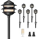 Gardencoin Pagoda Low Voltage Landscape Pathway Lights, 12V Outdoor LED Path Lights Wired, Aluminum Walkway Lighting with 4W 2700K Replaceable G4 Bulb, Classic 3-Tier Lantern, 6 Pack