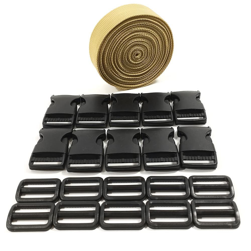 Backpack Strap (5 Meter x 50mm) + 20 Plastic Buckles Straps, Backpack Ribbon for Sewing and DIY Bags and Suitcase Luggage Straps, Beige Strap (50 MMX 5m, 3465)