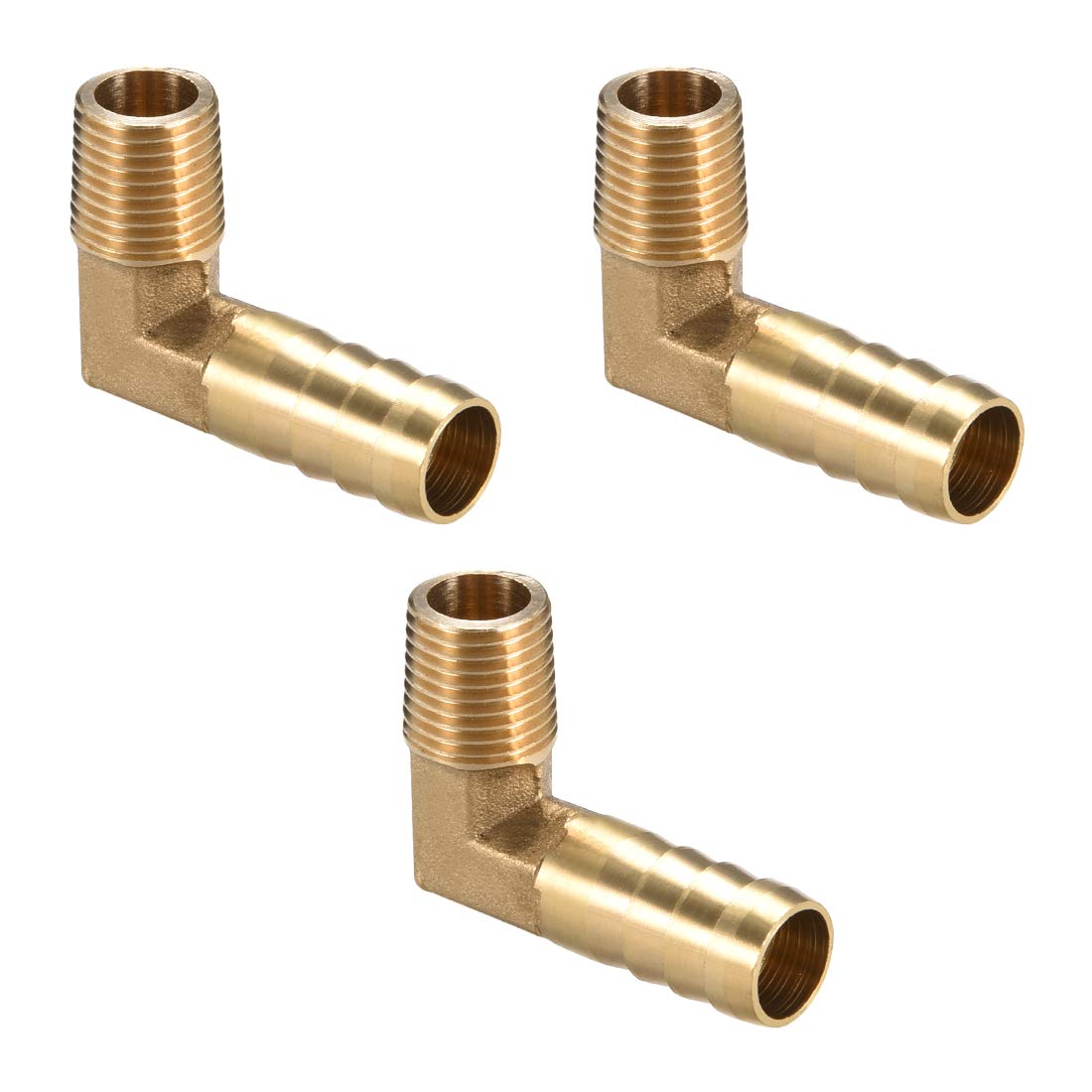 sourcing map Brass Barb Hose Fitting, 90 Degree Elbow 12mm Barbed to 1/4 PT Male Pipe Adapter Connector 3pcs