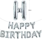 Toniful 16 Inch Happy Birthday Foil Balloon Banner Silver Letters view 2