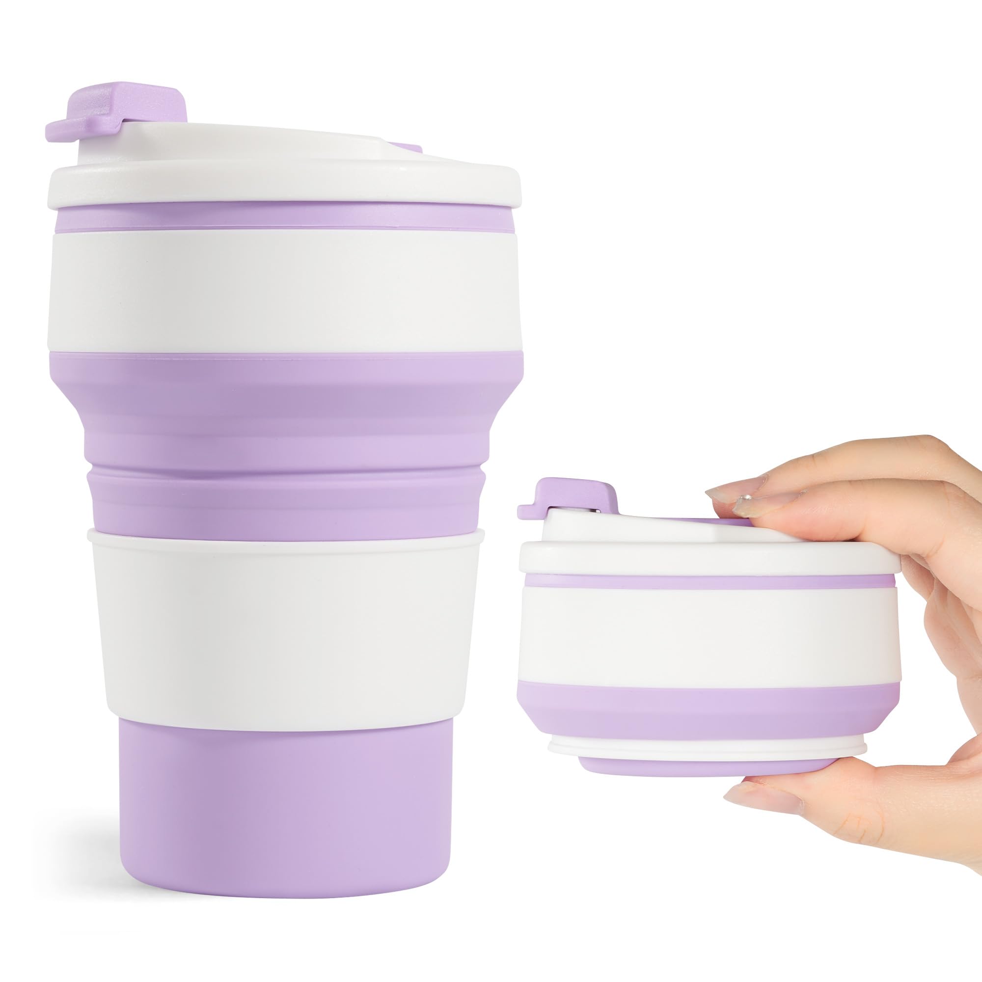 Photo 1 of 12oz Collapsible Cup for Traveling, Collapsible Silicone Travel Cup for Hot and Cold Drinks, Leak Proof Silicone Folding Travel Coffee Mug for Camping & Hiking, BPA Free Purple