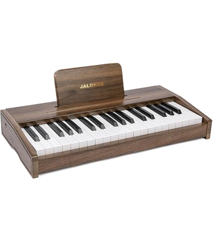 COSTWAY Clavier Piano Enfant 25 Touches, Piano Numérique En Bois Avec Tabouret Pupitre Amovible Mode Dapprentissage Vitesse Volume Reglables Haut Parleur Pour 3 Ans Marron 91857209