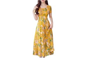 LFEOOST Maxi Dresses for Women 2023 Summer Casual Short Sleeve Crewneck Floral Long Dress Elegant Flowy Beach Vacation Dress