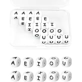 20Pcs FIVEIZERO Silicone Letter Beads, White 12mm Vowels Alphabet Beads,Square Letter Bead for Bracelets and Keychains, Large Letter Bead for Necklaces and Lanyards Making