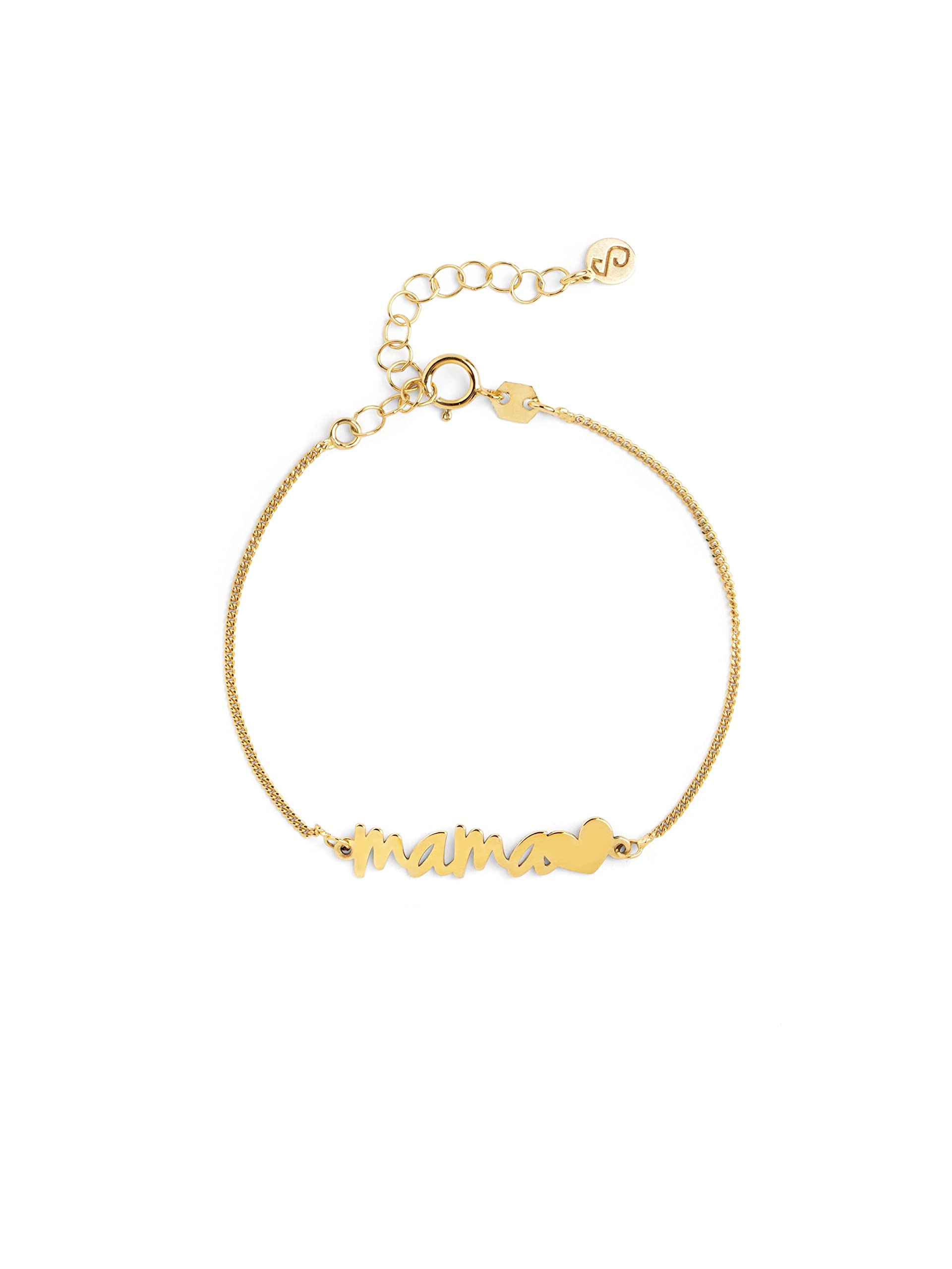 SINGULARU - Mama Heart Bracelet - Bracelet in 925 Sterling Silver with 18 Carat Gold Plating - One Size - Chain Length 17.5 cm - Women's Jewellery - Various Finishes, 17.5, Yellow Gold, No Gemstone