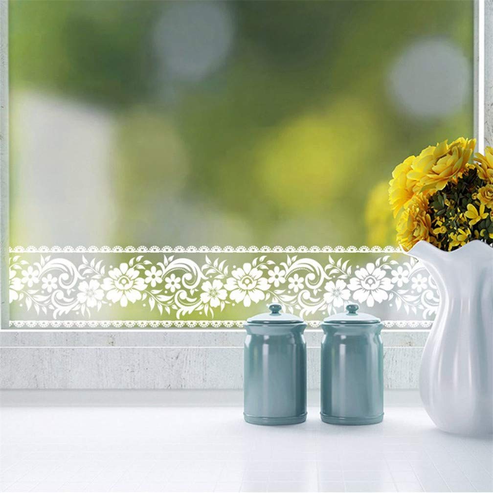 White Lace Transparent Wallpaper Border, 3.94 inch X 393.7 inch/ Roll Self Adhesive Removable Waterproof Wall Border, for Shop Display Window Glass Door Bathroom Tile Mirror Decor Sticker (lace 01)