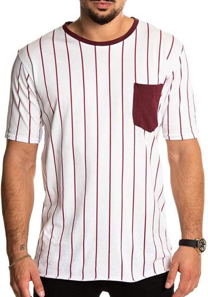 Camiseta para Hombre, Verano Manga Corta Impresión a Rayas Moda ...