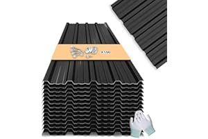 ZUPPOLMA Metal Roofing Panels - 20 Pcs Waterproof Heavy Duty Metal Roof Panels Galvanized Steel Corrugated Tin Roof Panel for Carports Tool Sheds Patio Porch Pergola, Easy to Install Black, 42.52x17.7in
