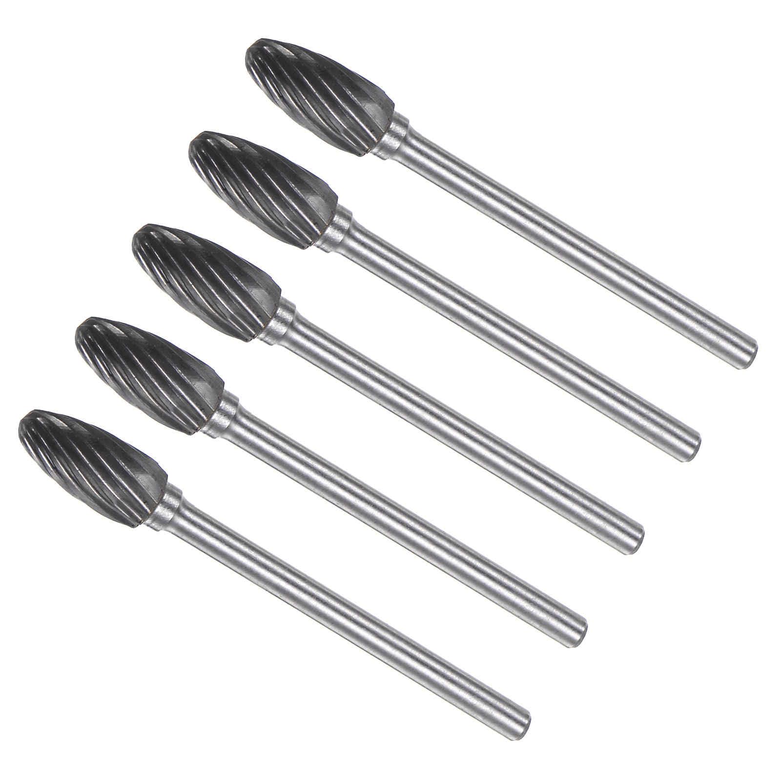 CoCud Tungsten Carbide Rotary Burrs File, 1/8" Shank 6mm Dia, Single Cut H-Shape Rotary Burrs Tool - (Applications: for Metal Carving), 5-Pieces