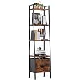 5-Tier Industrial Ladder Shelf Bookcase - Rustic Brown, Metal & Wood, Freestanding For Living Room, Office