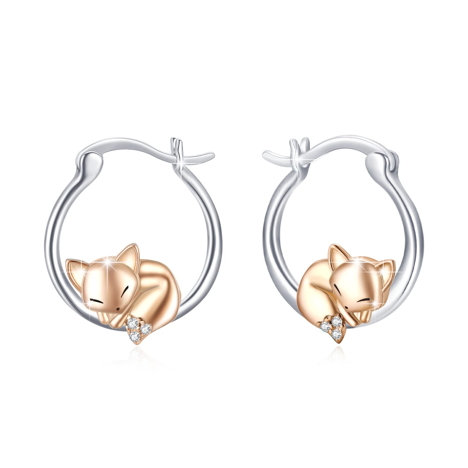 Fox Earrings Women's 925 Sterling Silver Fox Hoop Earrings Animal Huggie Small Hoop Earrings Fox Jewellery Gifts Valentines Hypoallergenic for Women Girls Children